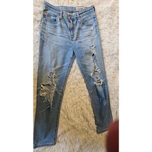 AG Adriano Goldschmied Phoebe Vintage Distressed‎ High Waisted Light Jeans 27